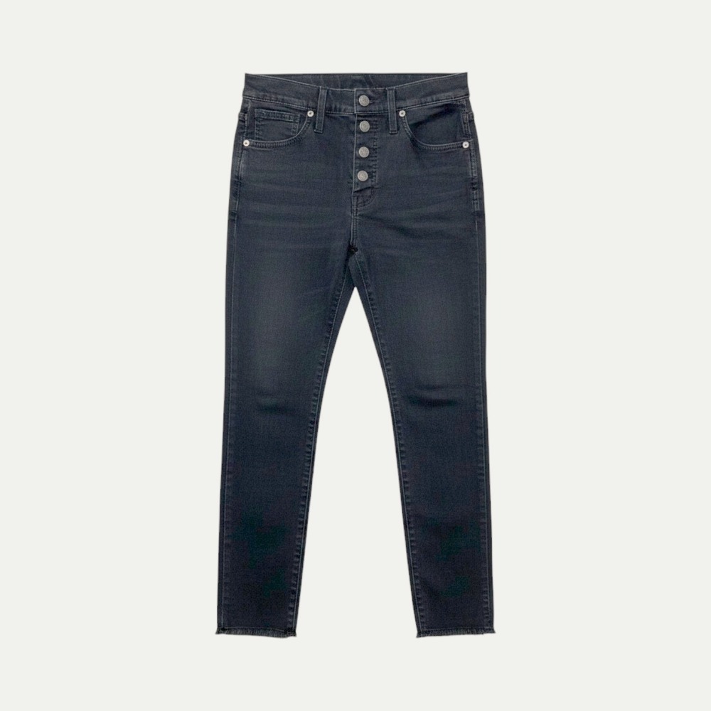 Madewell 10" High-Rise Skinny Jeans Womens 28P Black Button Fly Raw Hem AA940